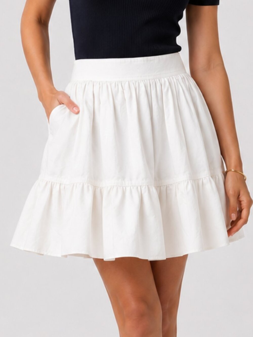 MARE Anthropologie Tiered Ruffle Mini Skirt Ivory White Small NWT